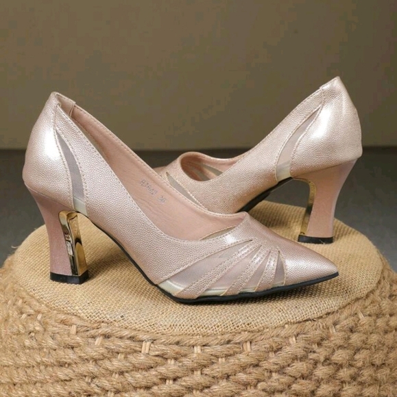 Pointed Toe Thick Heel Mesh Open Toe Slip On High Heel Pumps,Professional Work - Picture 5 of 6